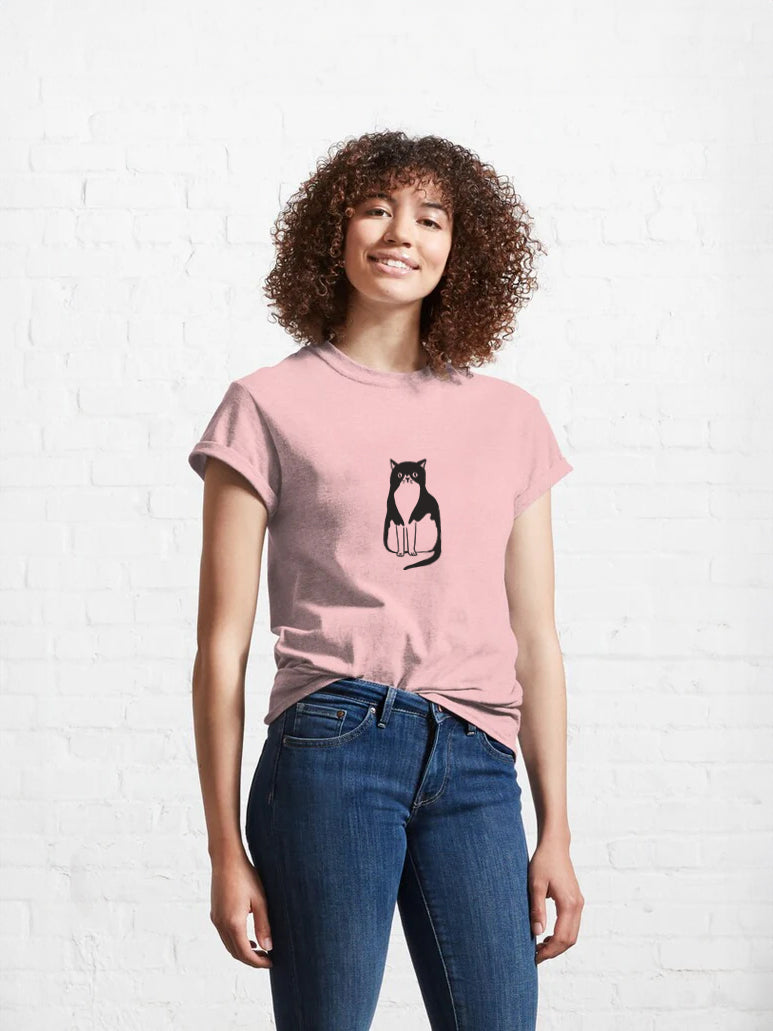 Women Curious Cat T-Shirt