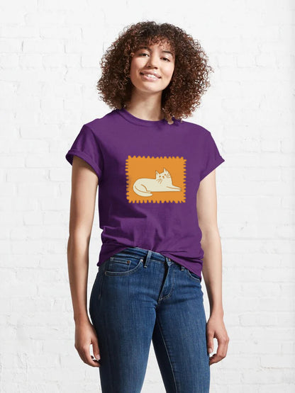 Women Cat Stamp T-Shirt