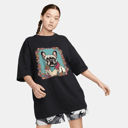 Women Floral French Bulldog T-Shirt