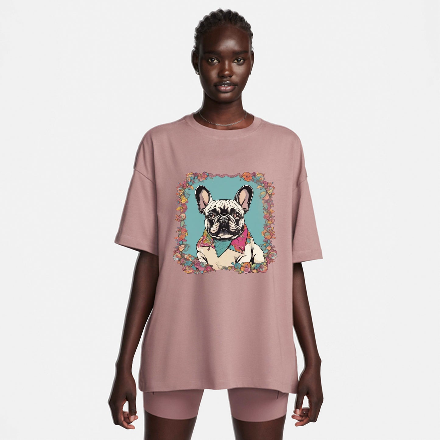 Women Floral French Bulldog T-Shirt