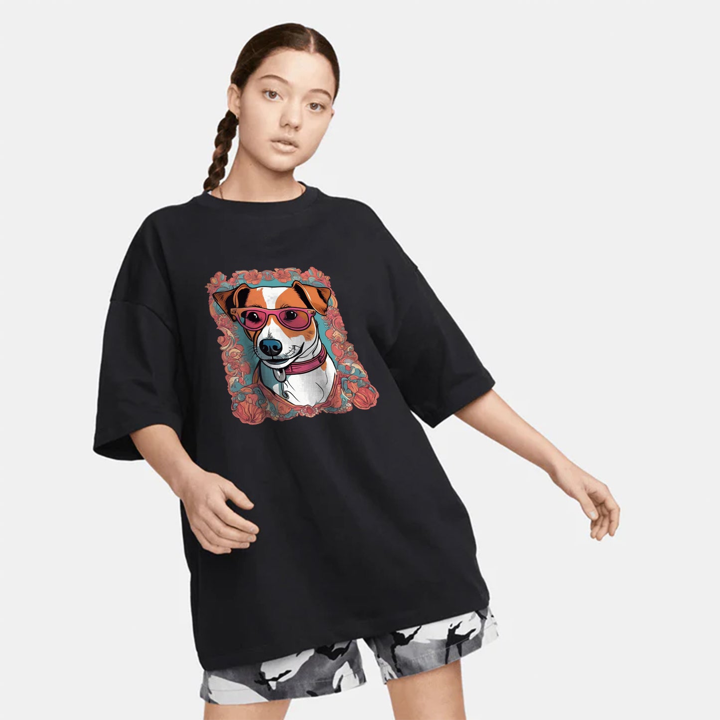 Women Floral Jack Russell T-Shirt